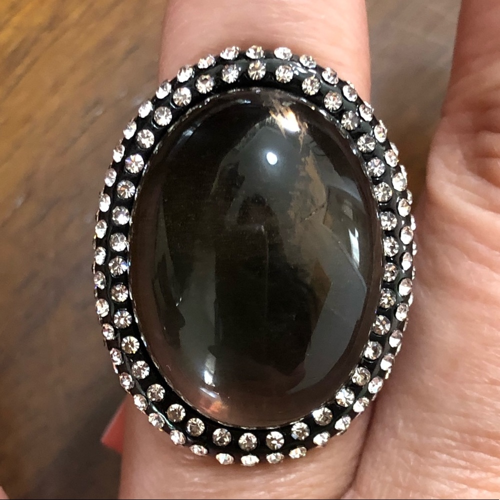 CLEARANCE 5 for $20 SALE Iridescent brown and rhinestone cocktail ring 6.5